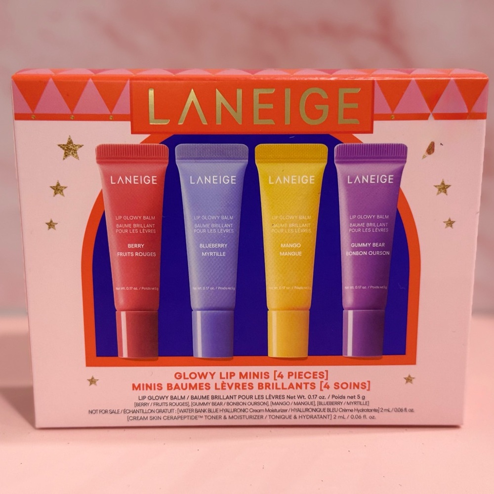 LANEIGE Glowy Lip Minis Set - Red, Purple, Yellow, Purple